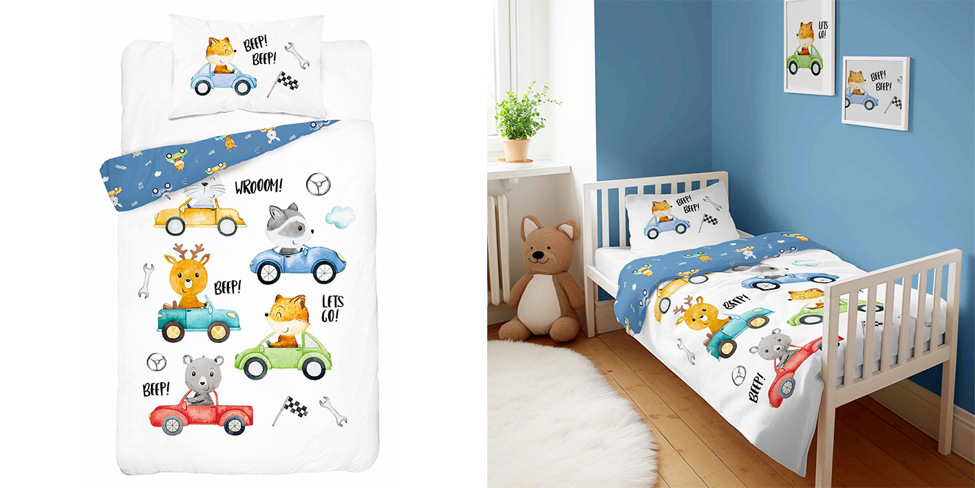 pościel 100x135 zwierzęta beep niebieskie 5904708935419